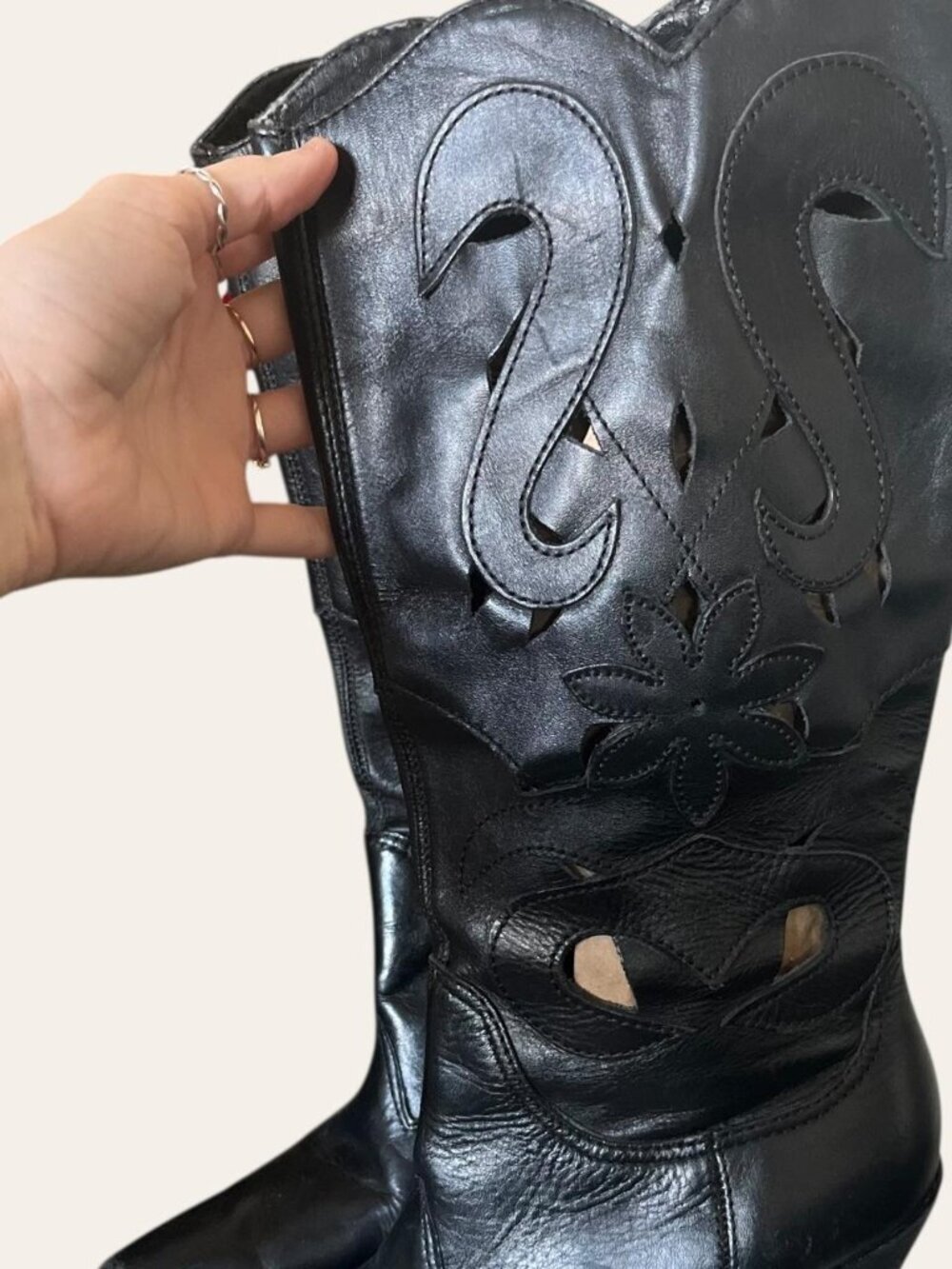 Carlos Santana "Silverado" black floral cutout cowgirl boots womens 7.5 - Picture 5 of 8